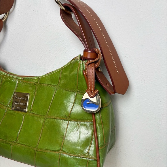DOONEY & BOURKE  Green Croco Croc Embossed Leather Shoulder Bag Y2K - Picture 9 of 12